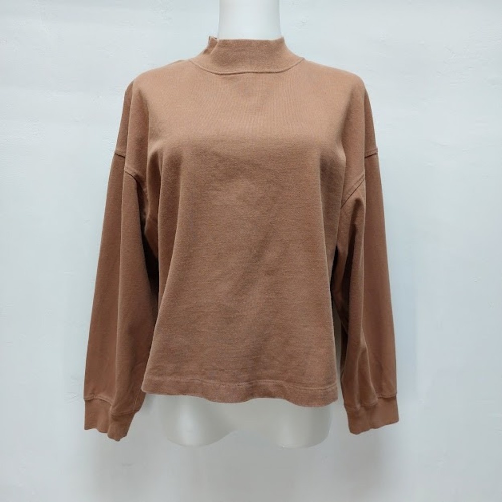 Uniqlo U Mock Neck Long Sleeve T-Shirt Women's Small Brown Relaxed Lemaire
